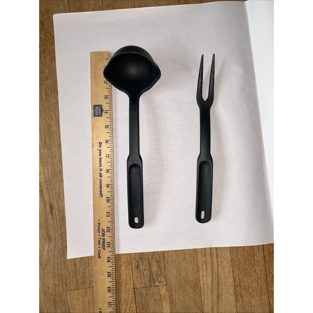 Pampered Chef Black Nylon Ladle and Meat Fork Set Heat Resistant Kitchen Tools